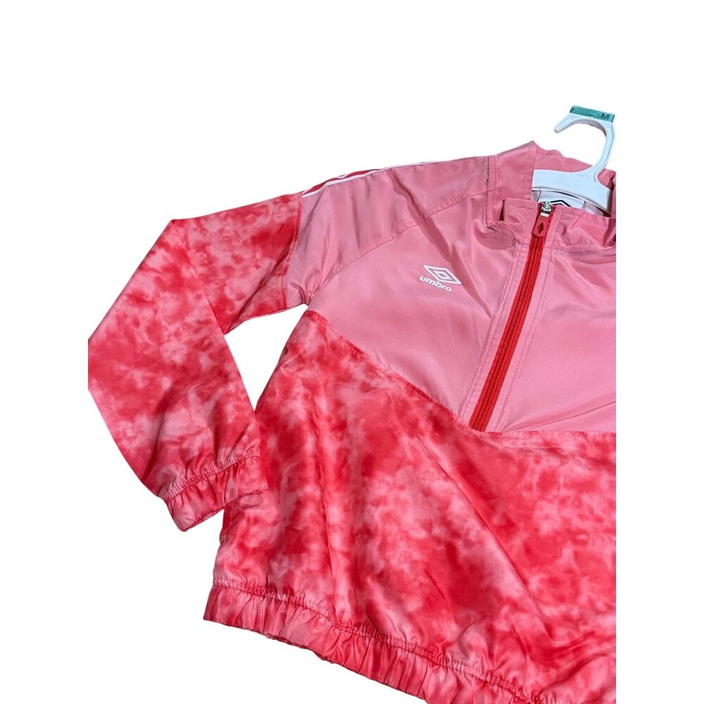 NWT Umbro Girls Medium 7-8 Windbreaker Jacket Pink Ombre Tie Dye 1/4 Zip Casual